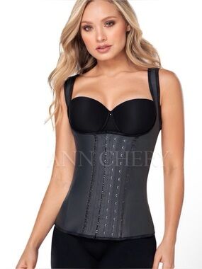 Ann Chery Latex Black Waist Trainer Vest Adjustable Front Hooks Size 36 Large